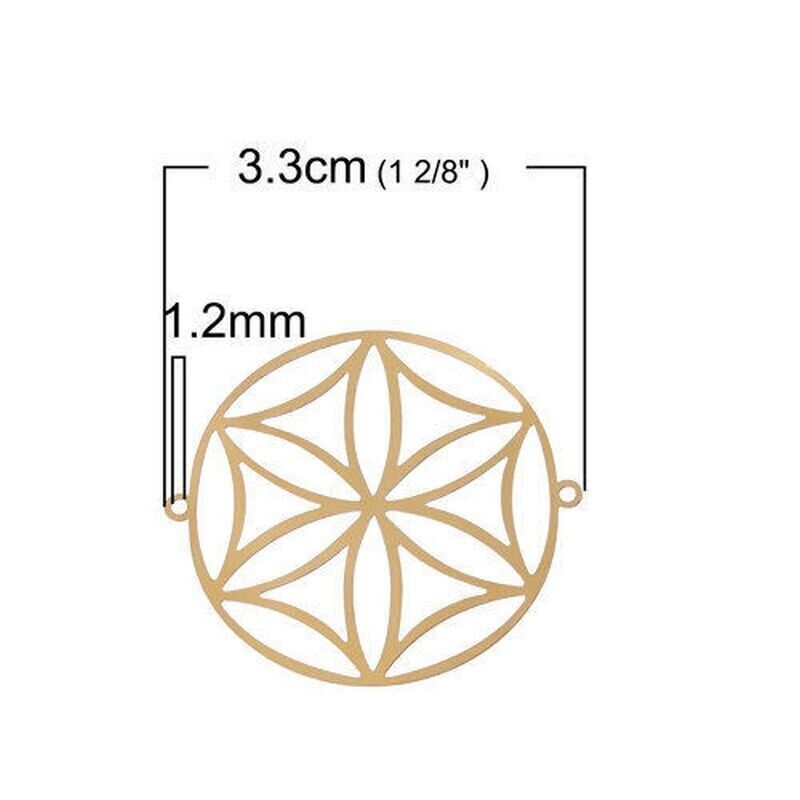 5 Pcs Gold Plated Stainless Steel Connector 3cm Flower of Life Jewelry Making