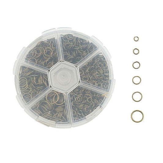 1 Box with Opened Jump Rings Findings Antique Bronze 4-10mm Dia, 1600 pcs