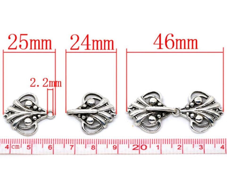 2 Sets Hook Clasps Heart Antique Silver over Copper 46 x 21mm(1 6/8" x  7/8")