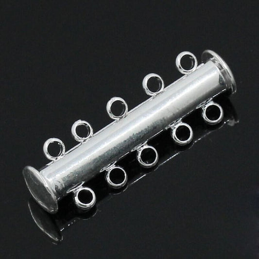 2 Sets Silver Plated Magnetic Slide Lock Clasps Tube 5 Strands 30x10mm