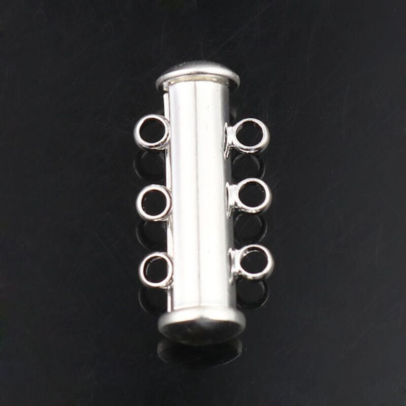 3 Sets Silver Plated Magnetic Slide Lock Clasps Tube 3 Strands 21x9mm