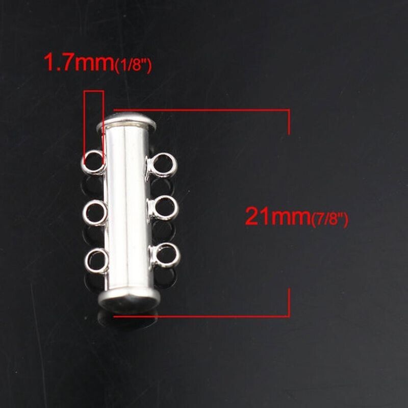 3 Sets Silver Plated Magnetic Slide Lock Clasps Tube 3 Strands 21x9mm