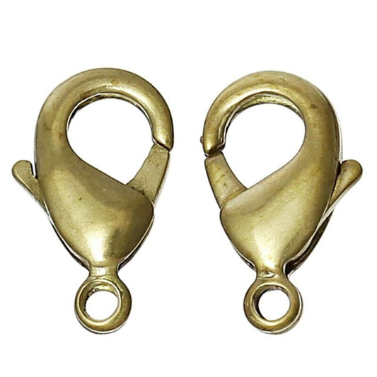 2 Brass Large Lobster Clasp Findings 15x9mm( 5/8"x 3/8")