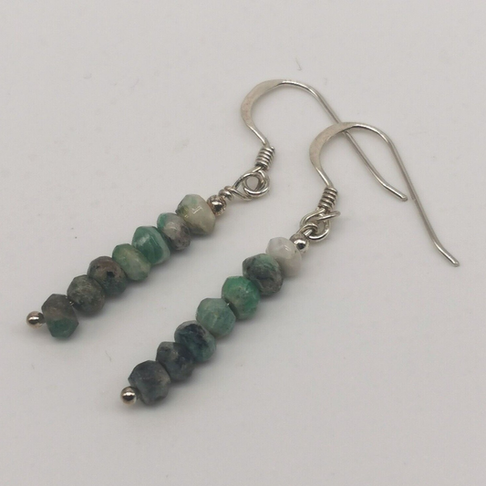 Natural Zoisite Faceted Rondelle 925 Sterling Silver Minimalist Artisan Earrings