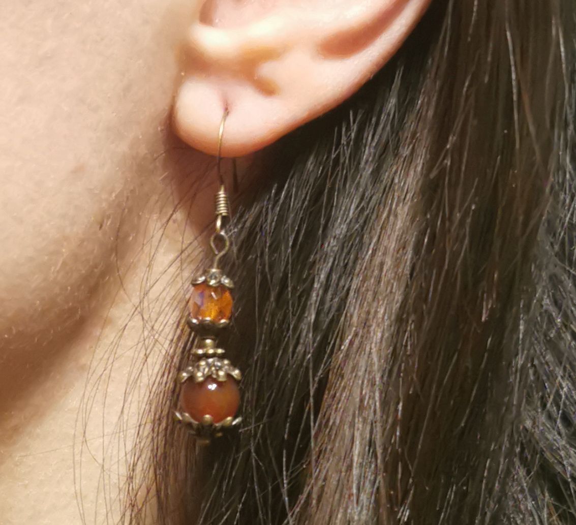 Jade, Amethyst & Czech Crystal Antique Bronze Bohemian Art Deco Artisan Earrings