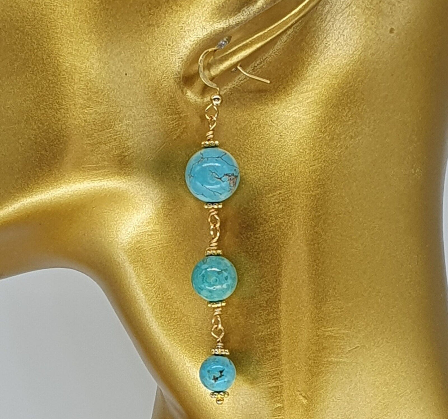 Turquoise Howlite 18K Gold Plated Handmade Artisan Long Dangle Earrings