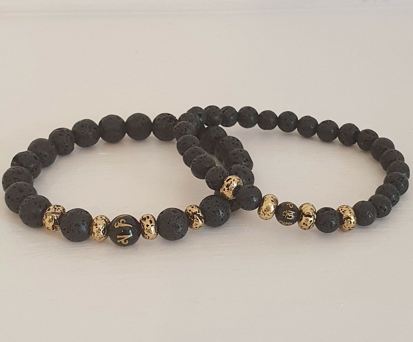 Black Obsidian & Lava Stone Om Mani Padme Hum Buddhist Mantra Bracelet