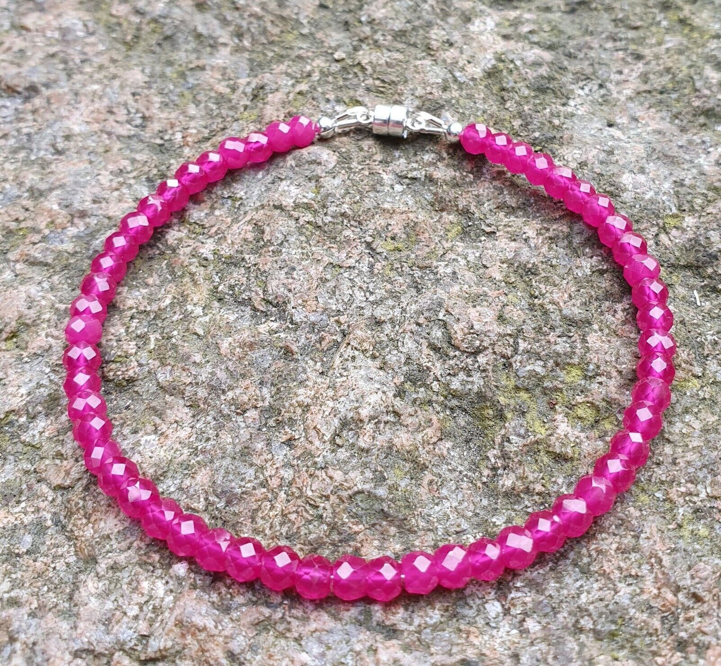 Ruby Gemstone 925 Sterling Silver Bracelet with Magnetic Clasp- July BirthStone