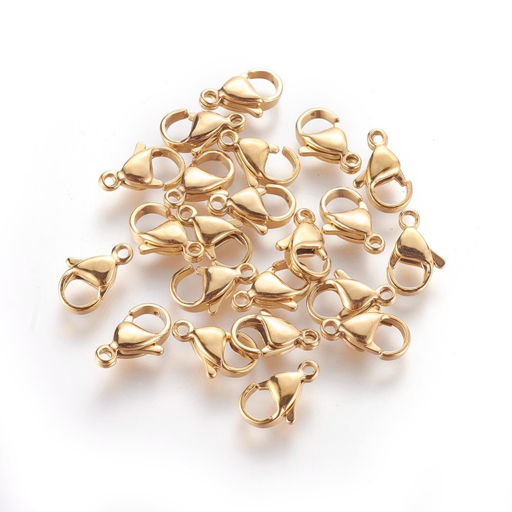 5 Stainless Steel Medium Lobster Clasp Findings 24K Gold Plated 12mm x 7mm