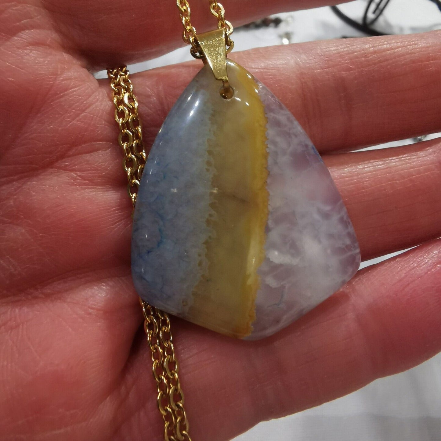 Natural Blue & Yellow Agate Gold Plated Stainless Steel Chain Necklace