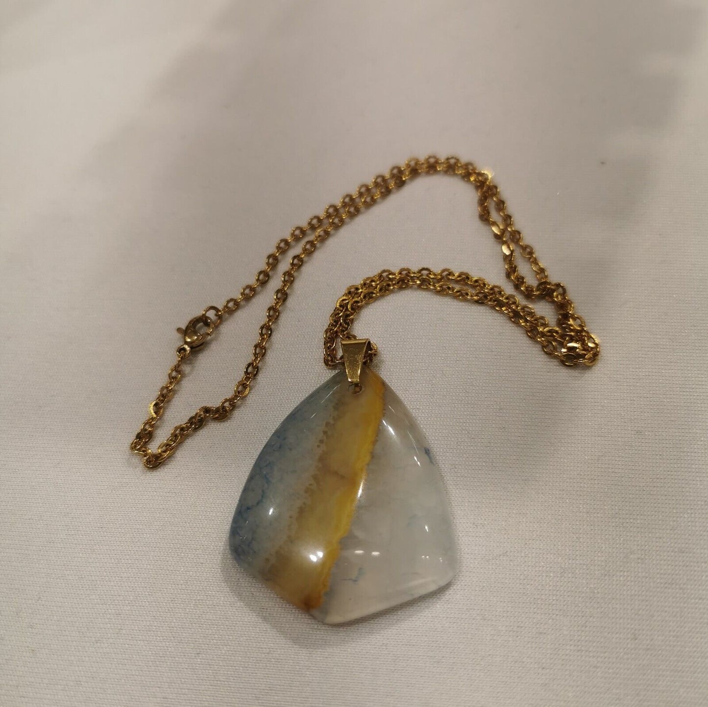 Natural Blue & Yellow Agate Gold Plated Stainless Steel Chain Necklace