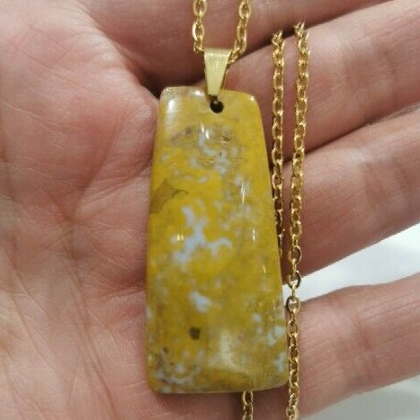 Yellow Jasper Pendant 18k Gold Plated Stainless Steel Chain Necklace