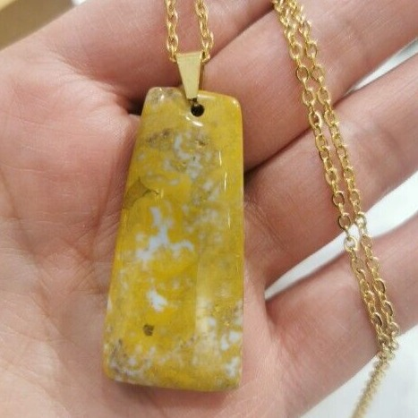 Yellow Jasper Pendant 18k Gold Plated Stainless Steel Chain Necklace