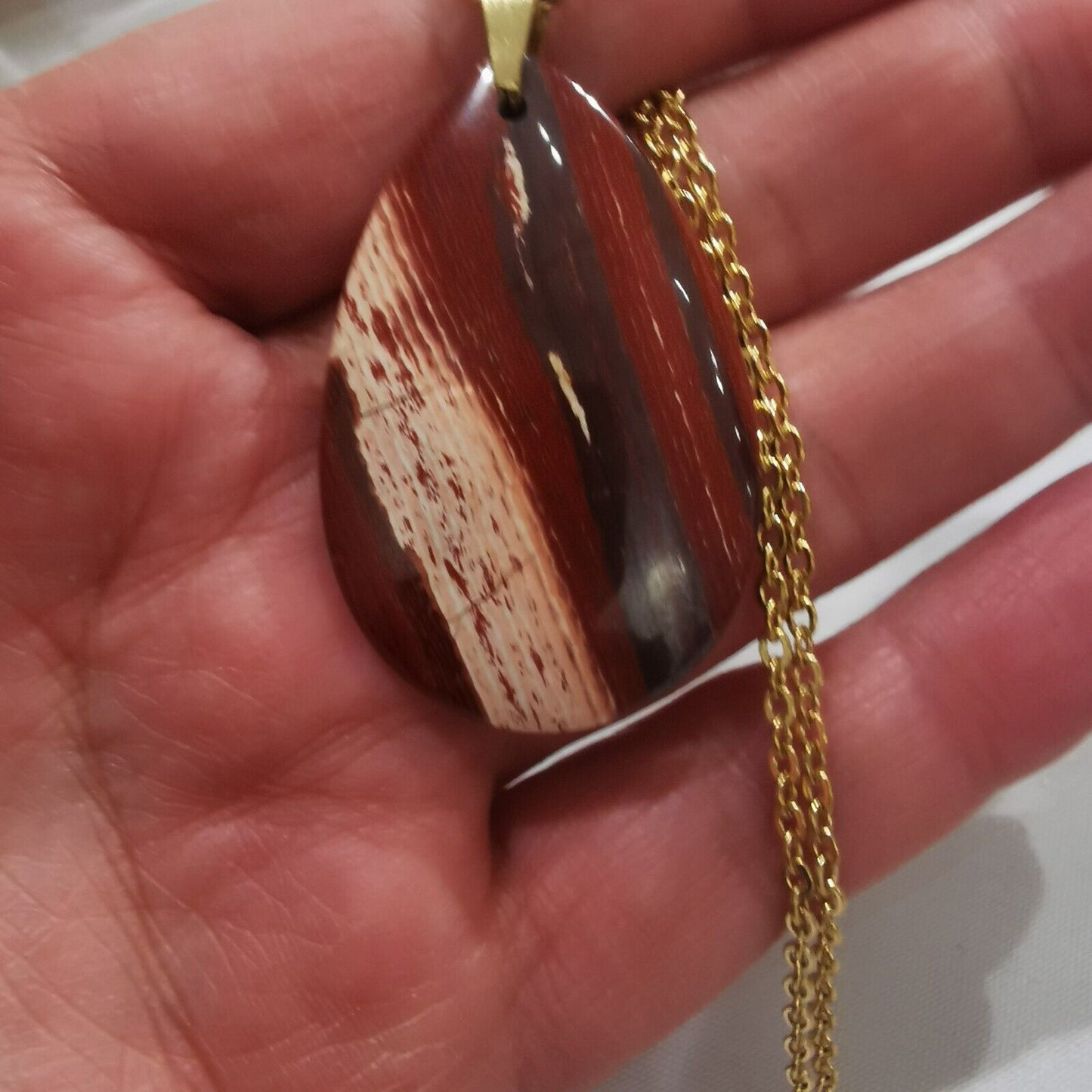 Red Jasper Pendant 18k Gold Plated Stainless Steel Chain Necklace