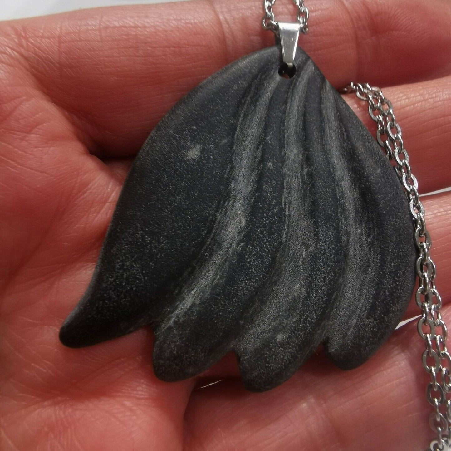 HandCarved Black Stone Pendant With Stainless Steel Chain Necklace
