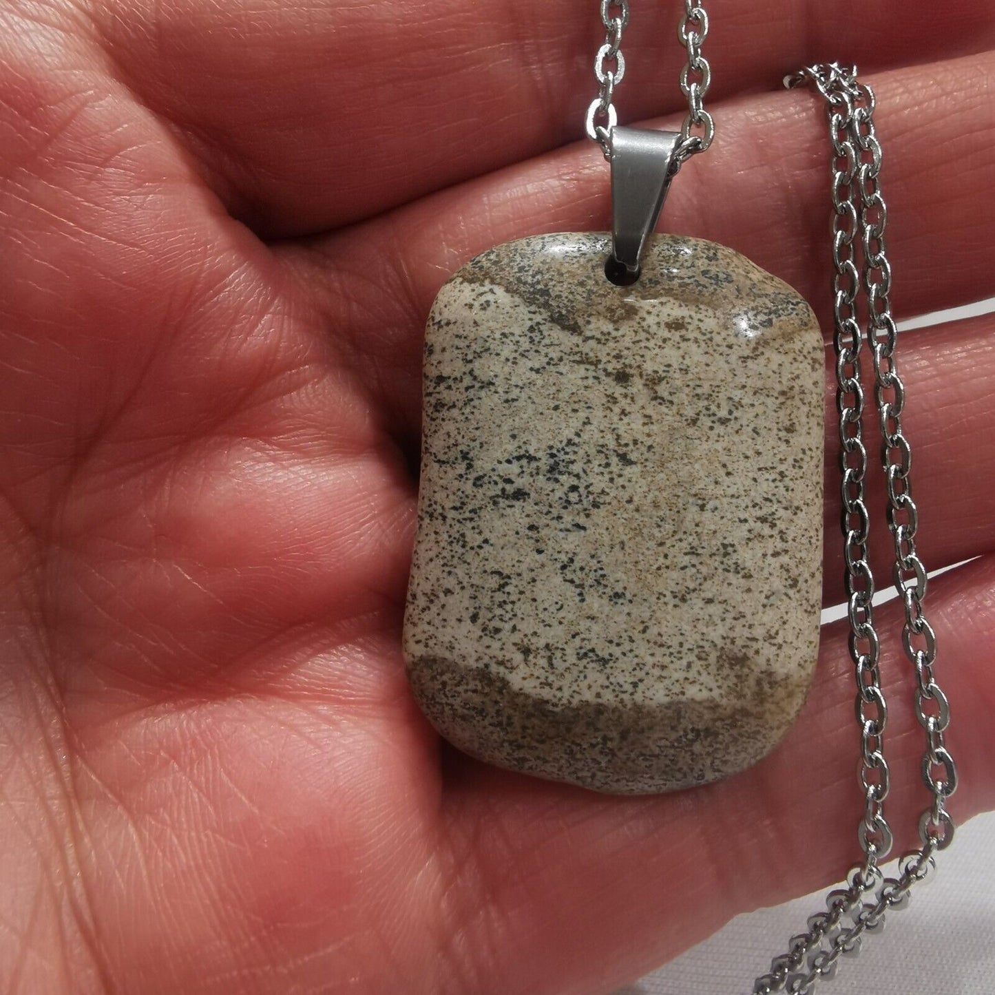 Picture Jasper Pendant With Stainless Steel Chain Necklace