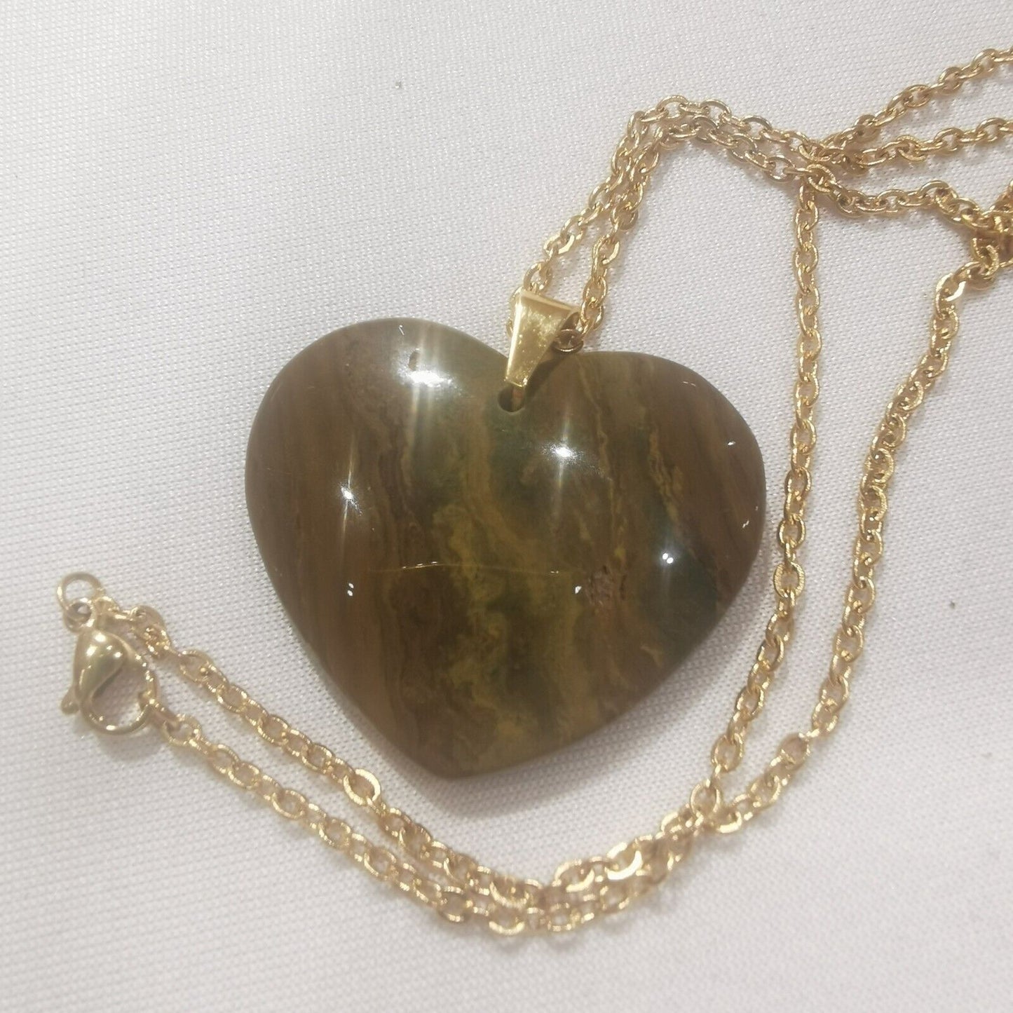 Beautiful Jasper Heart Pendant With Stainless Steel Chain Necklace