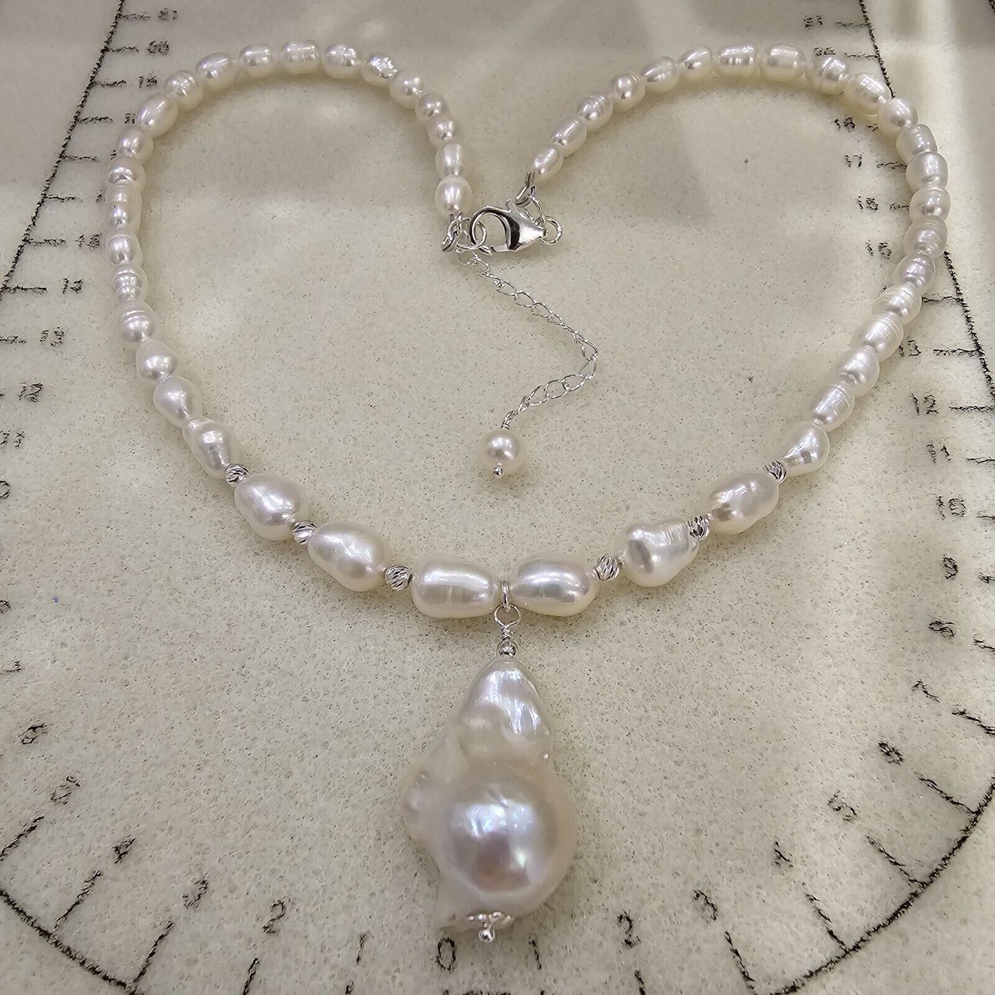 White Freshwater Natural Pearls Necklace, with Big Baroque Drop Pearl Pendant
