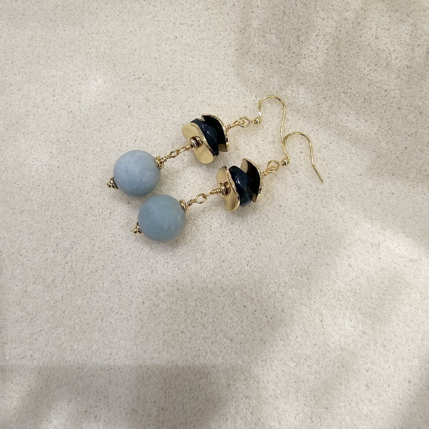 Teal Blue Apatite&Amazonite, 18K Gold Plated Dangle Earrings