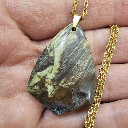 Beautiful Druzy Jasper Pendant 18k Gold Plated Stainless Steel Chain Necklace