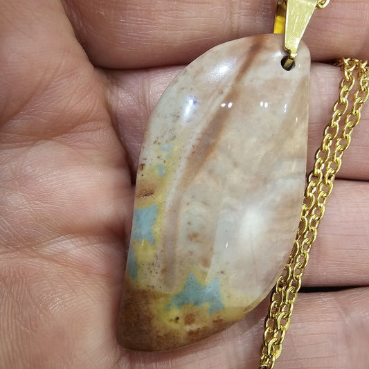 Beautiful Jasper Pendant 18k Gold Plated Stainless Steel Chain Necklace