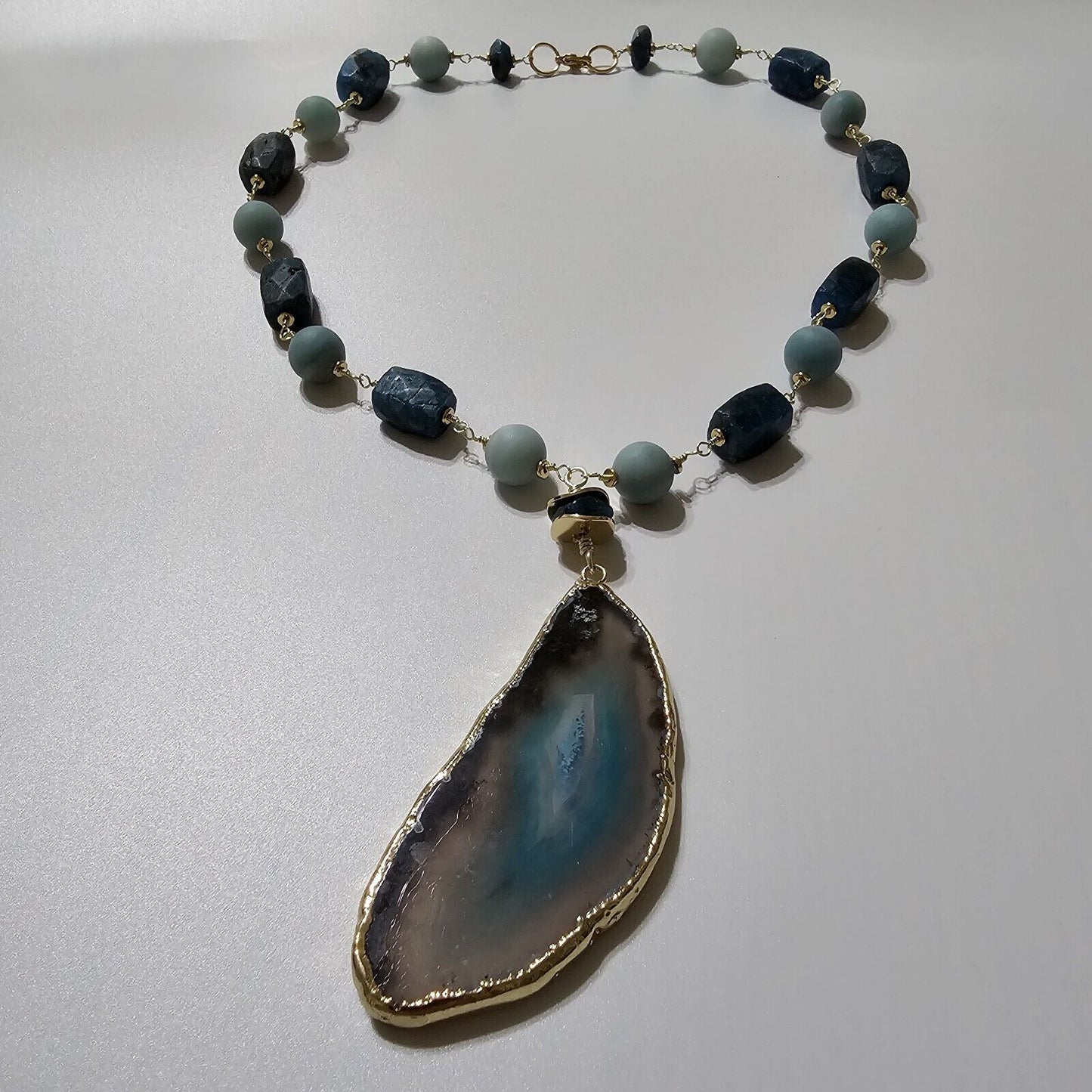 Teal Blue Agate, Amazonite & Apatite, 18K Gold Plt 4in1 Statement Necklace
