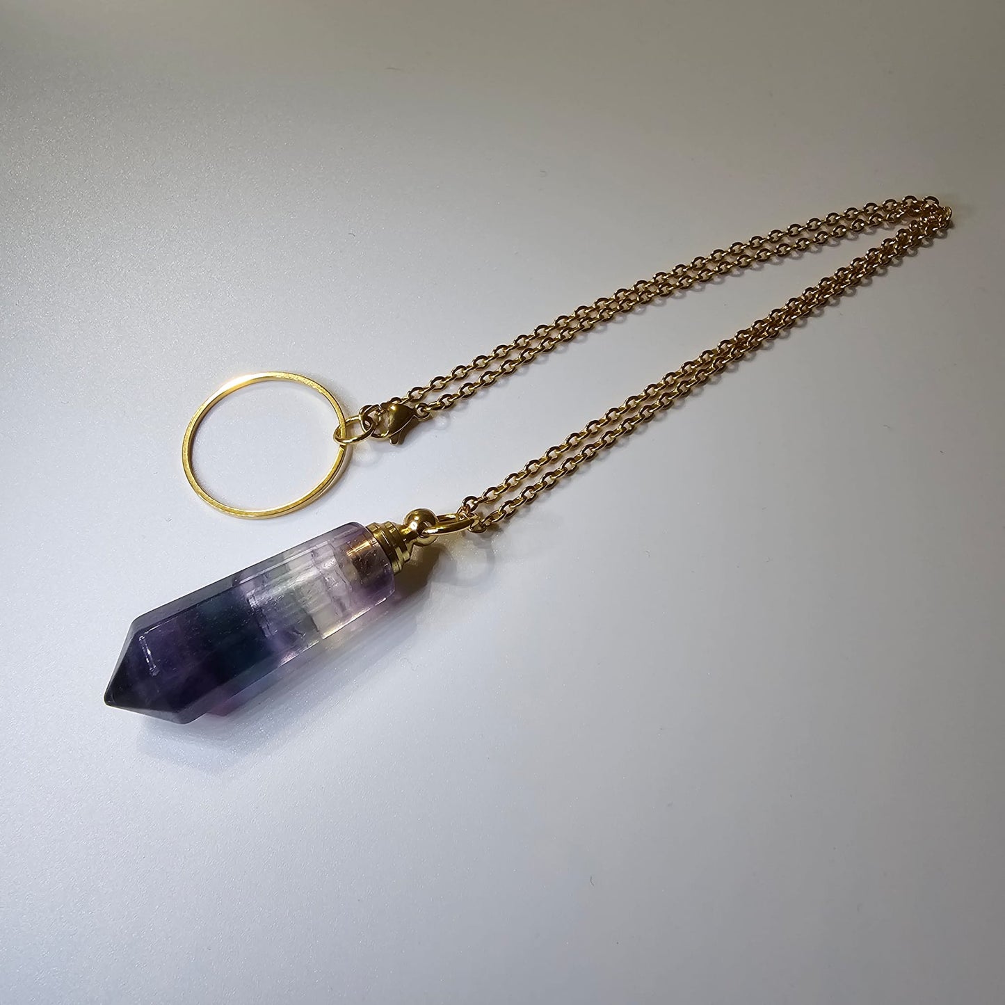Genuine Fluorite Pendulum Pendant with Witness Chamber Reiki Dowsing Healing Necklace