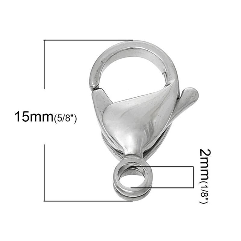 5 Large Lobster Clasps Stainless Steel  Silver Tone 15mm( 5/8") x 9mm( 3/8")